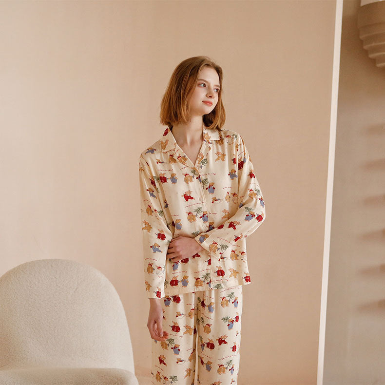 Damer Pyjamasæt med kreativt cartoonmotiv og elastiske shorts Stilla