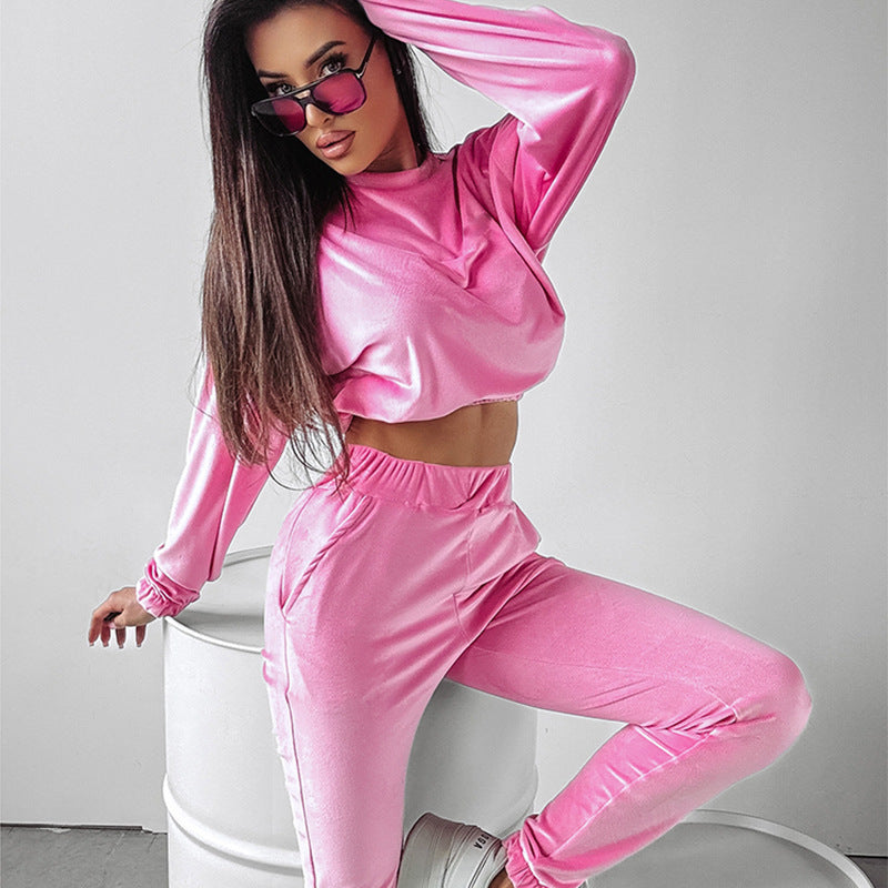 Dame mode Cropped-sweat-sæt med elastisk talje og afslappede bukser Stilla