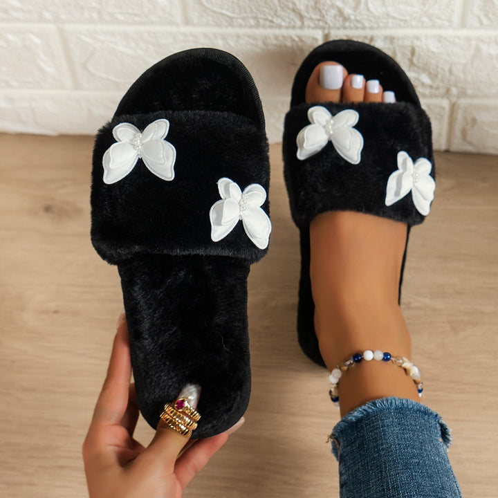 Dame Fuzzy Hjemmesko med fashionable Sommerfugle-applikationer Stilla