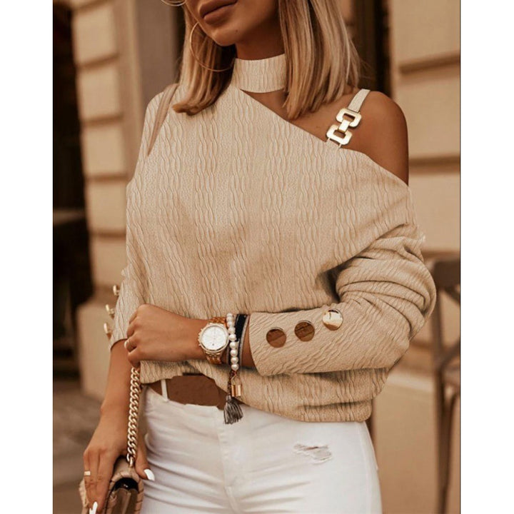 Damer modischer pullover med off-shoulder-design og metalliske accenter Stilla