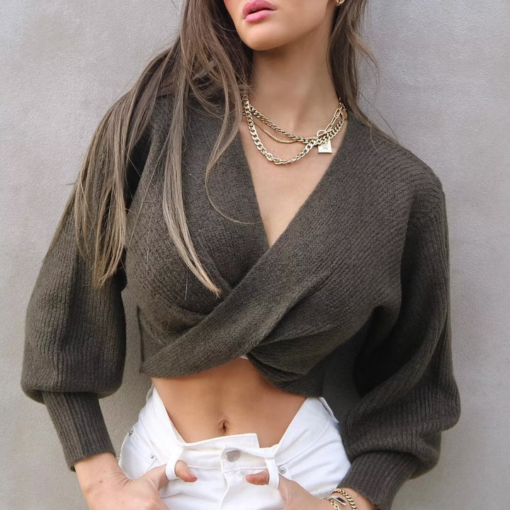 Dame Crop-Cardigan med elegant vinkellook og voluminøse ærmer Stilla
