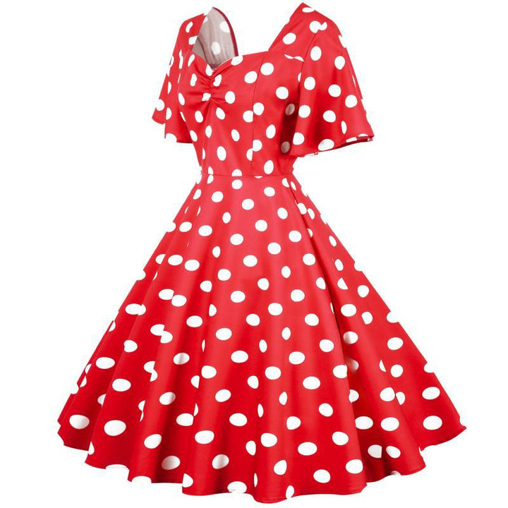 Damer Rockabilly kjole med legesyge polka prikker mønster og svajende kant Stilla