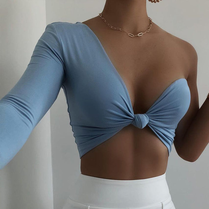 Dame Trendy Cropped Top med asymmetrisk design og knude Stilla