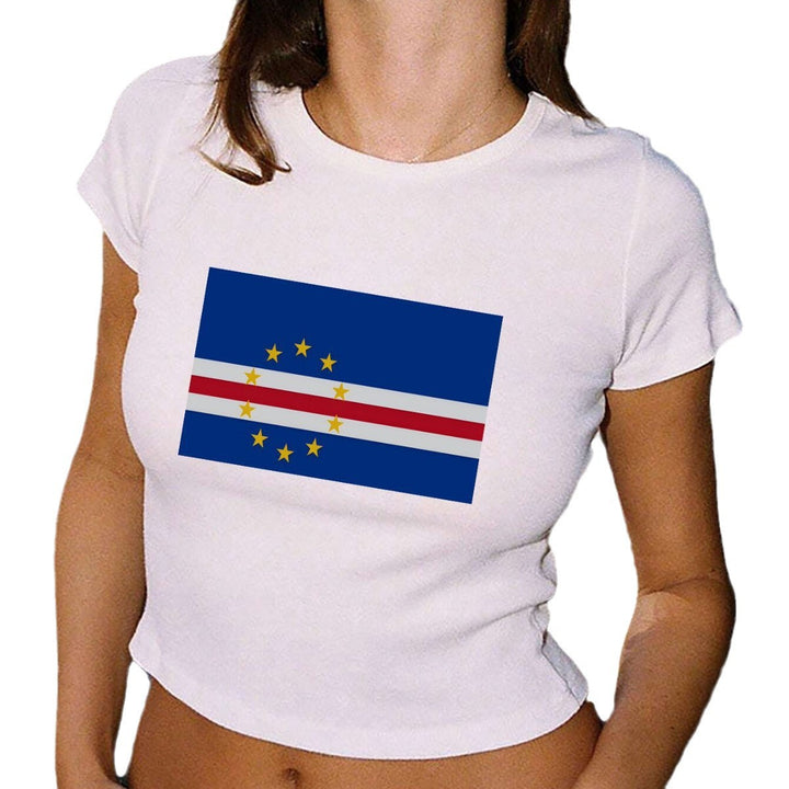 Dame Crop-T-Shirt med kreativt landsflaggedesign Skovae