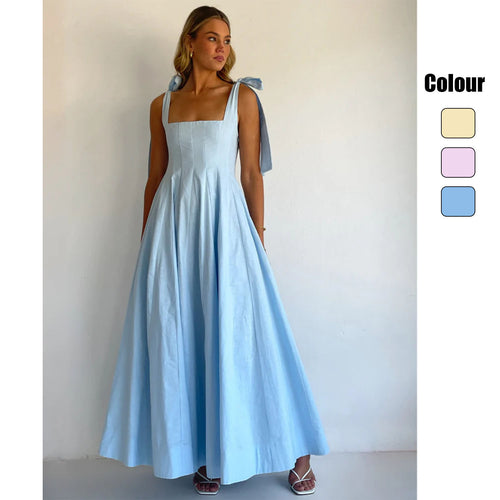 Damer Elegant Maxi Kjole med Moderne Skulderstropper og Flydende Snit