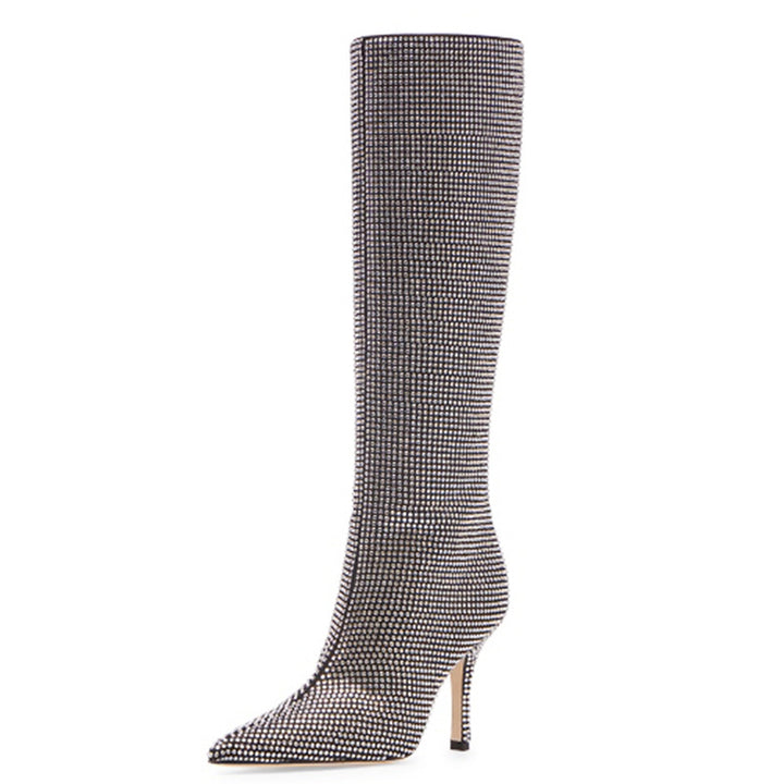 Femme Krystal-besmykkede Stiletto Over-knæ Støvler Stilla
