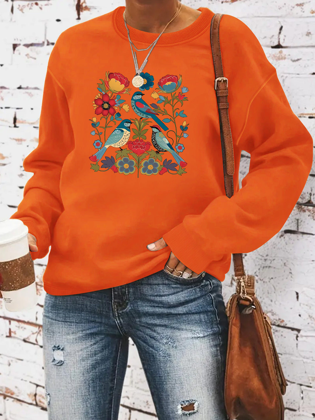 Kvinders sweatshirt med blomsterfuglemotiv og afslappet skæring Stilla