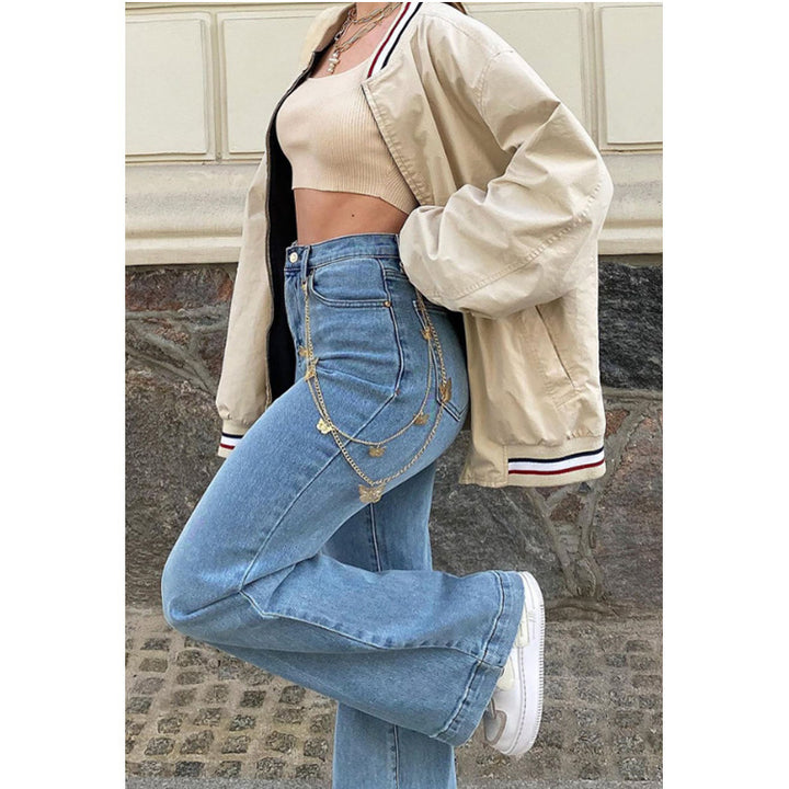 Dame løse jeans i vintage-stil med høj talje og mode detaljer Stilla
