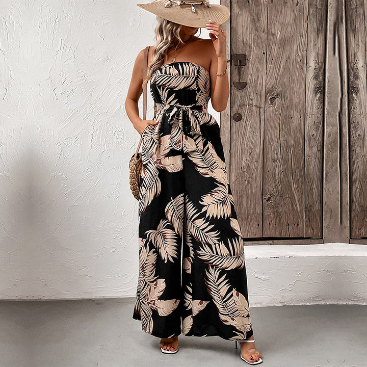 Dame strapless Maxi-jumpsuit med bindebælte-detalje Stilla