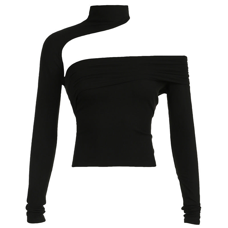 Dame mode top med asymmetrisk snit og elegant ruchesdetalje Skovae