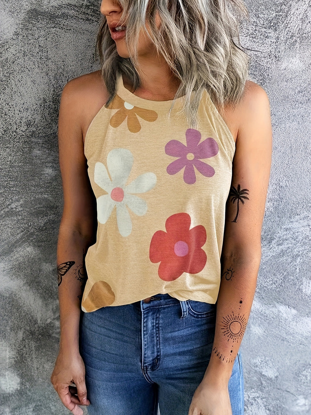 Dame afslappet tanktop med blomstermønster Stilla