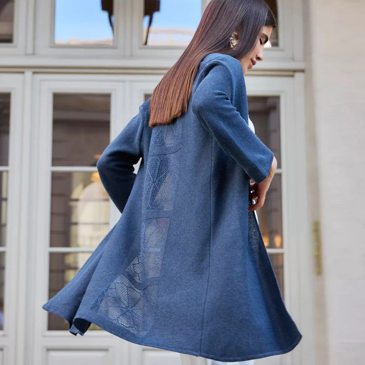 Dame elegant strik cardigan med åben skæring og fint mønster Stilla