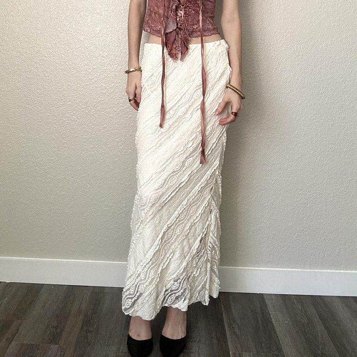 Damen eleganter Spitzen-Midirock mit asymmetrischem Schnitt Skovae