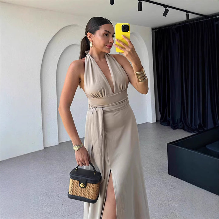 Dame Elegant Halterneck Maxi Kjole Stilla