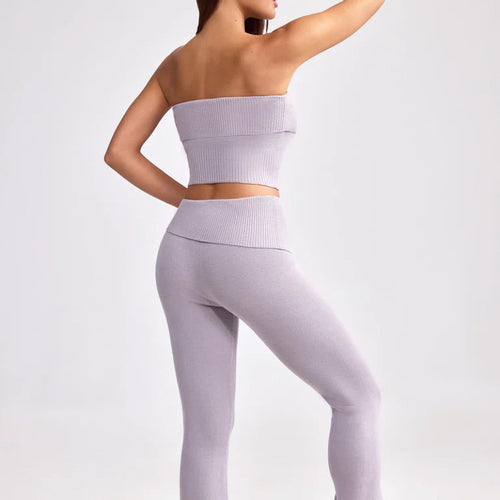 Dame Crop Top og Leggings Sæt med Ribstruktur Stilla