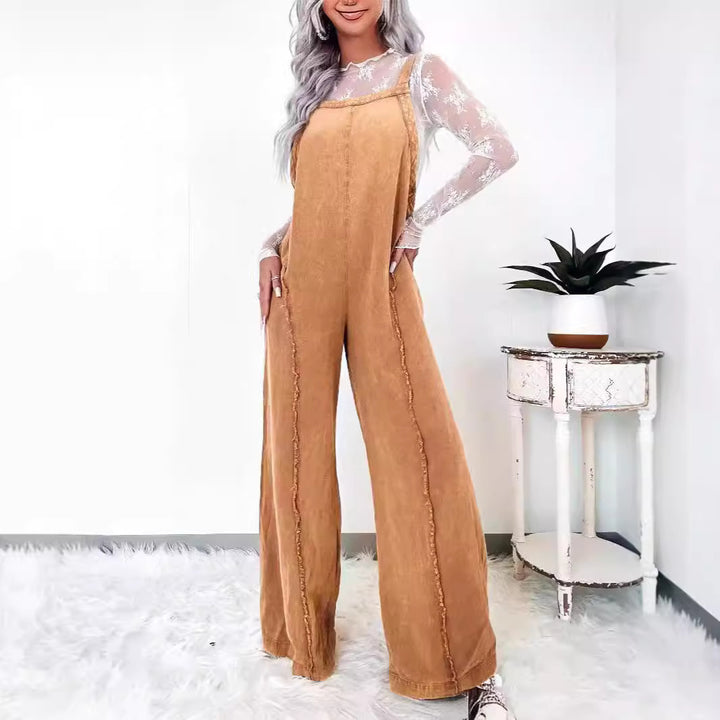 Dame Denim Bukser med bredt ben og mode detaljer Stilla