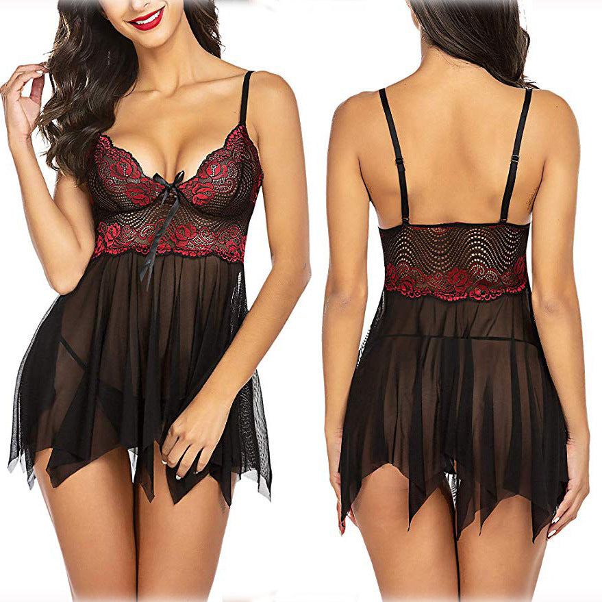 Dame gennemsigtig blonde Babydoll natkjole med justerbare stropper Stilla