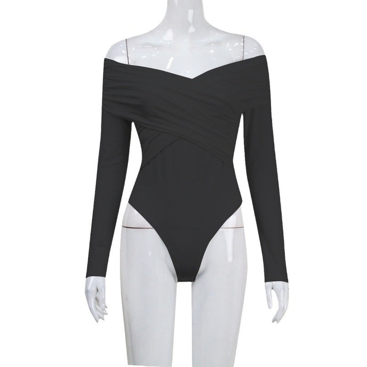 Dame Off-Shoulder Top med raffineret omslagsdesign og lange ærmer Skovae