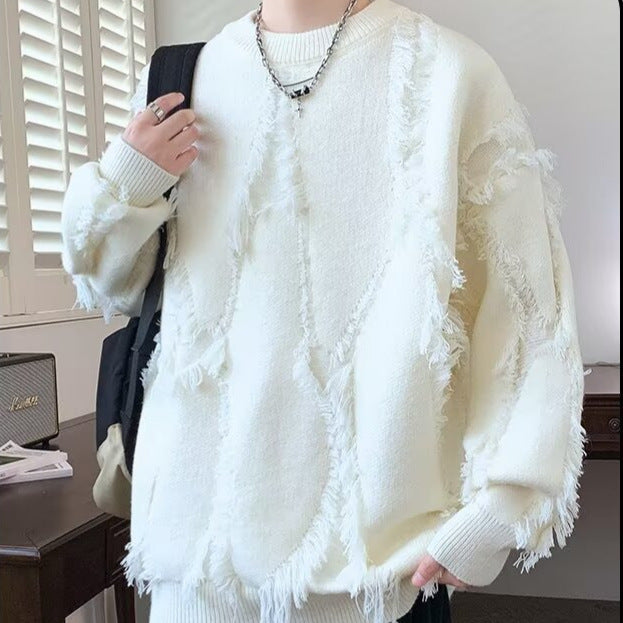 Dame hyggelig strikpullover med trendy frynser og unikke strikdetaljer Stilla