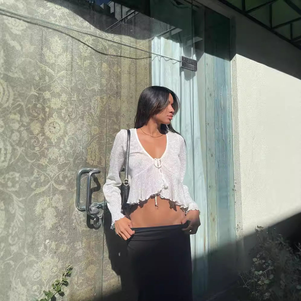 Dame Letto Crop-Top med feminin snøring og afslappet design Skovae