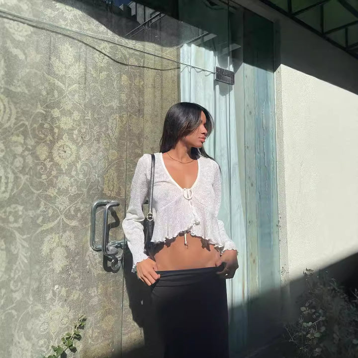 Dame Letto Crop-Top med feminin snøring og afslappet design Skovae