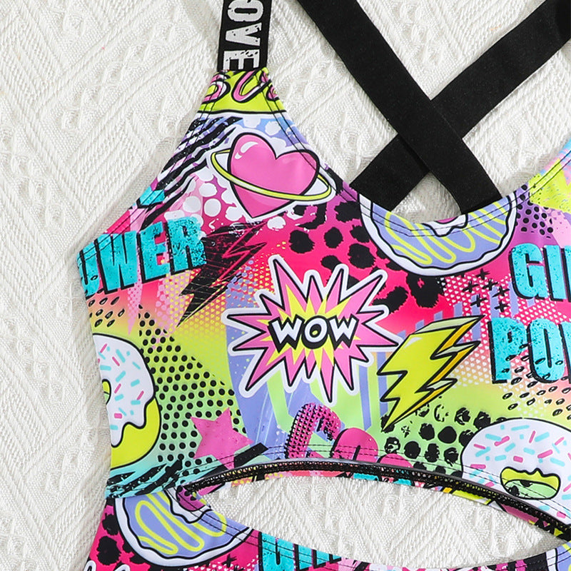 Dame Sporty badedragt i comic-design med racerback-stropper Stilla