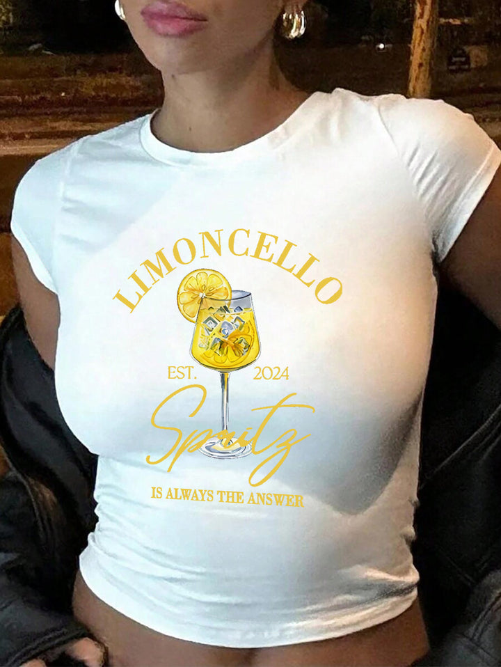Dame Crop-T-Shirt med kreativ cocktail-design Skovae