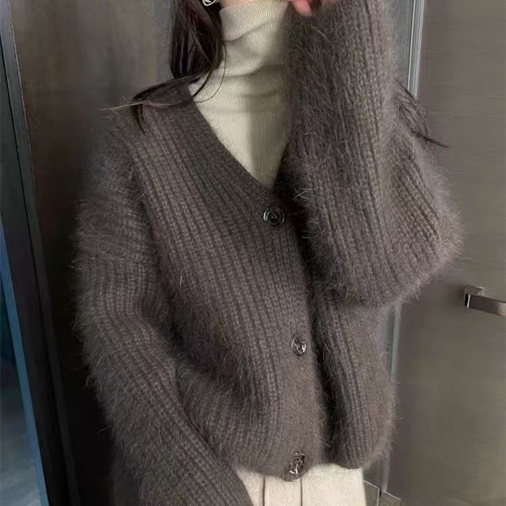 Dame Fleece Cardigan med Knap og Casual Skæring Stilla