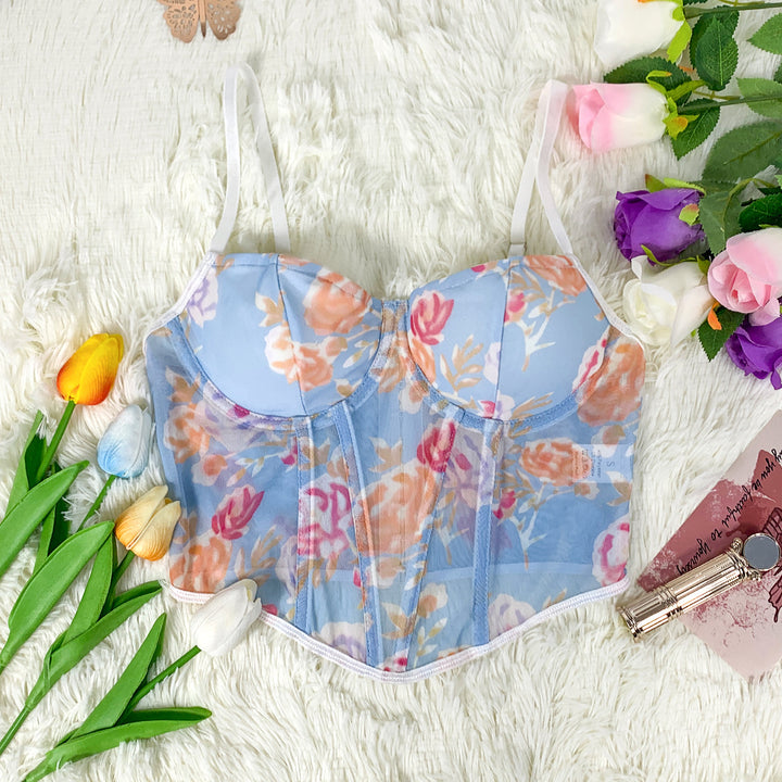 Dame Korset-Bustier med blomster mønstre og struktureret pasform Stilla