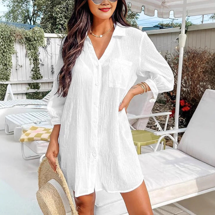 Damer casual langærmet bluse med knapliste Stilla