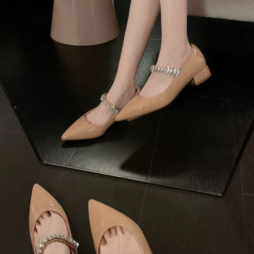 Dame Elegante Mary Jane Ballerinaer med glitrende strop Stilla