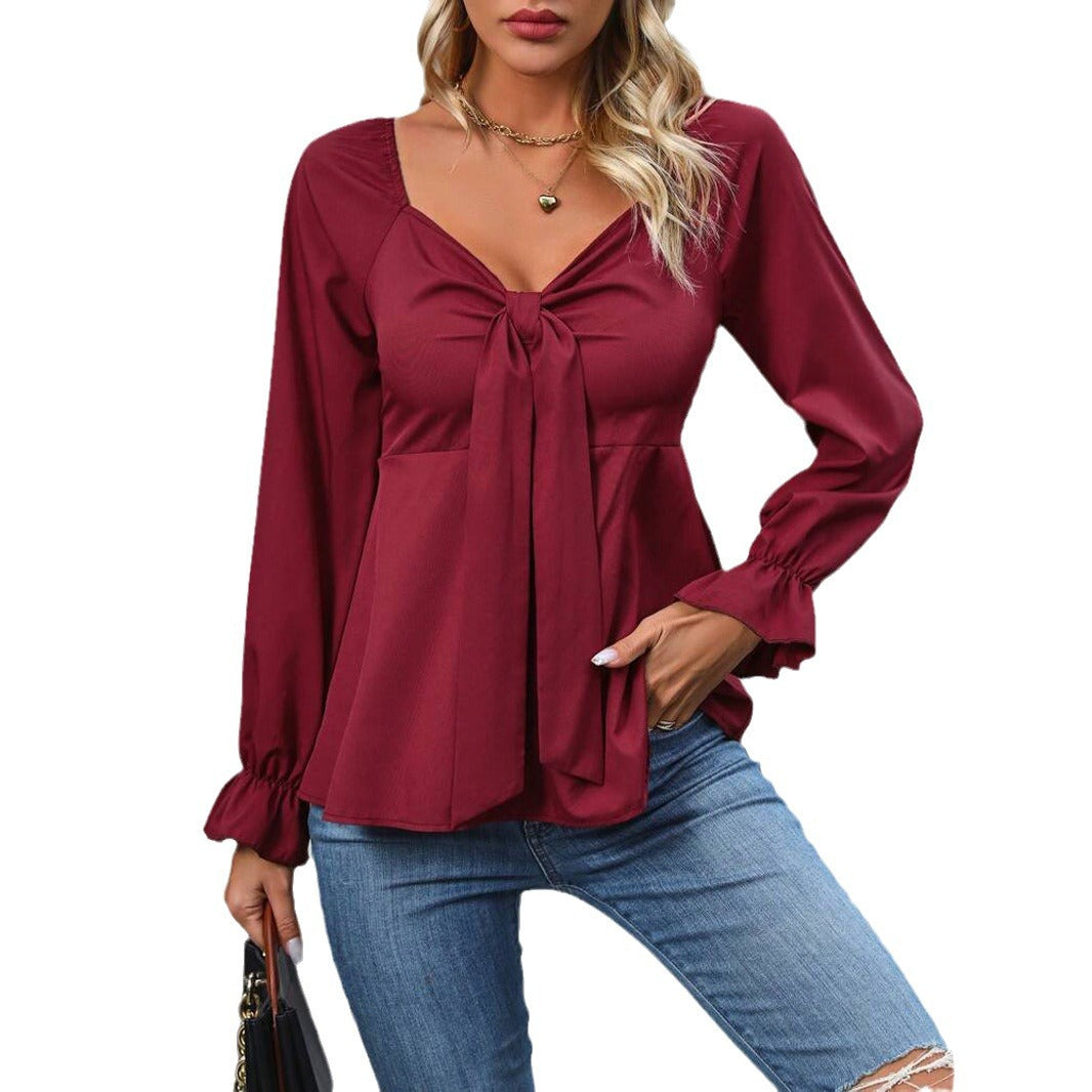 Dame Luftigt skåret bluse med slips-detail Stilla