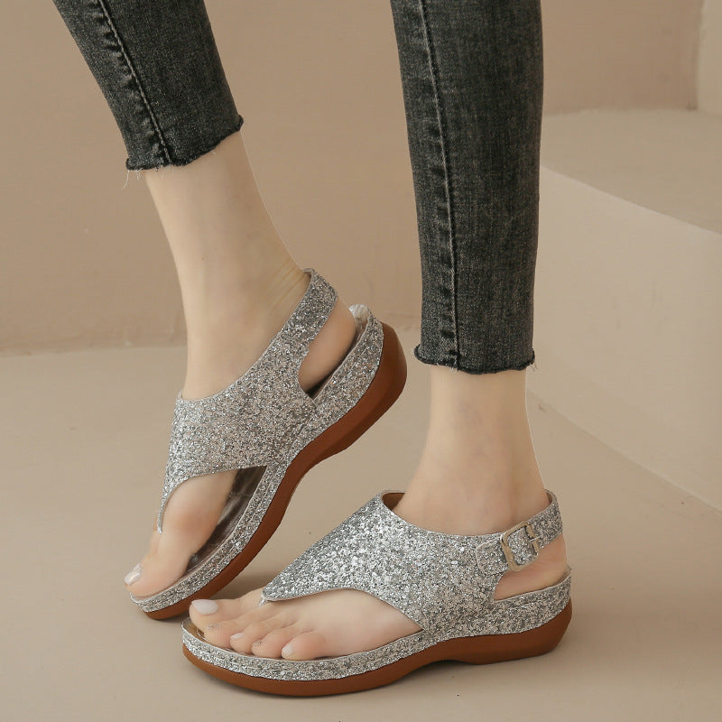 Dame komfortable tæer-deler slippers med glimmerdesign og justerbar rem Stilla