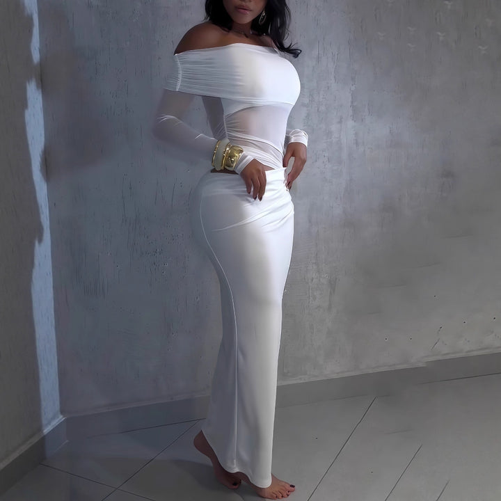 Dame Maxi-kjole med skulderfri design og elegant drapering Skovae