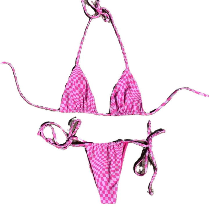 Dame Triangel-Bikini-sæt med trendy ternet mønster og justerbare stropper Stilla