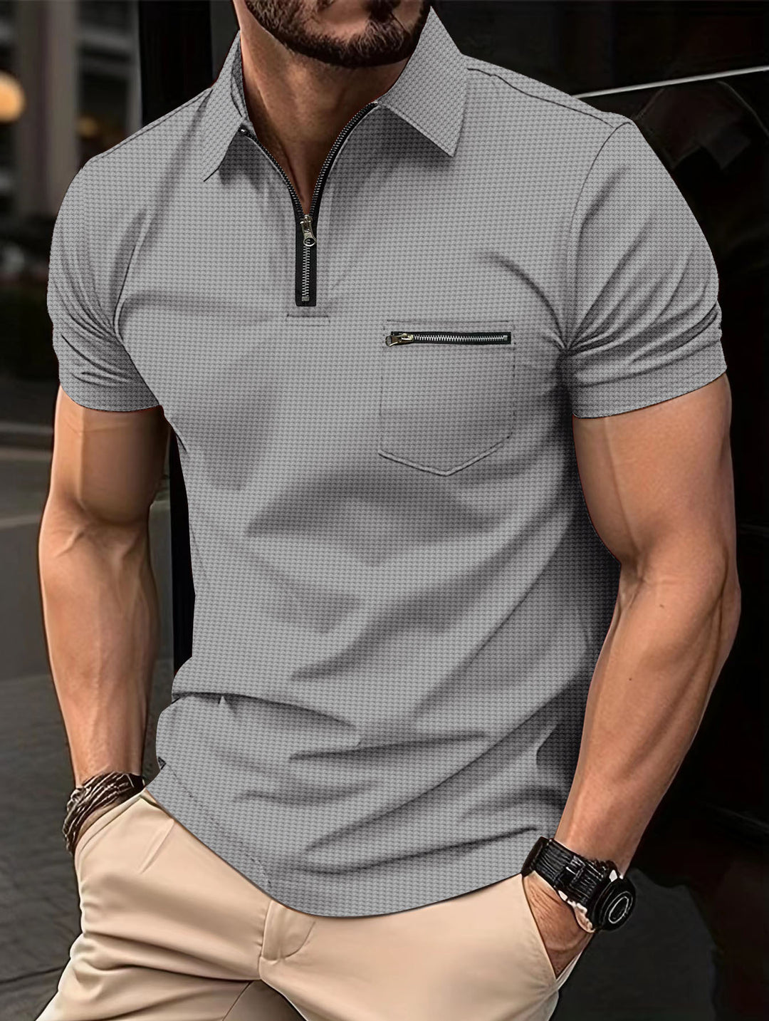 Herre Moderne Kortærmet Lynlås Polo-Shirt Stilla