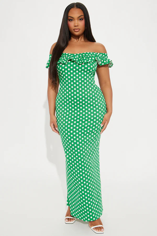 Dame Elegant Maxikjole med Ruffle detaljer og Polka Dots Skovae