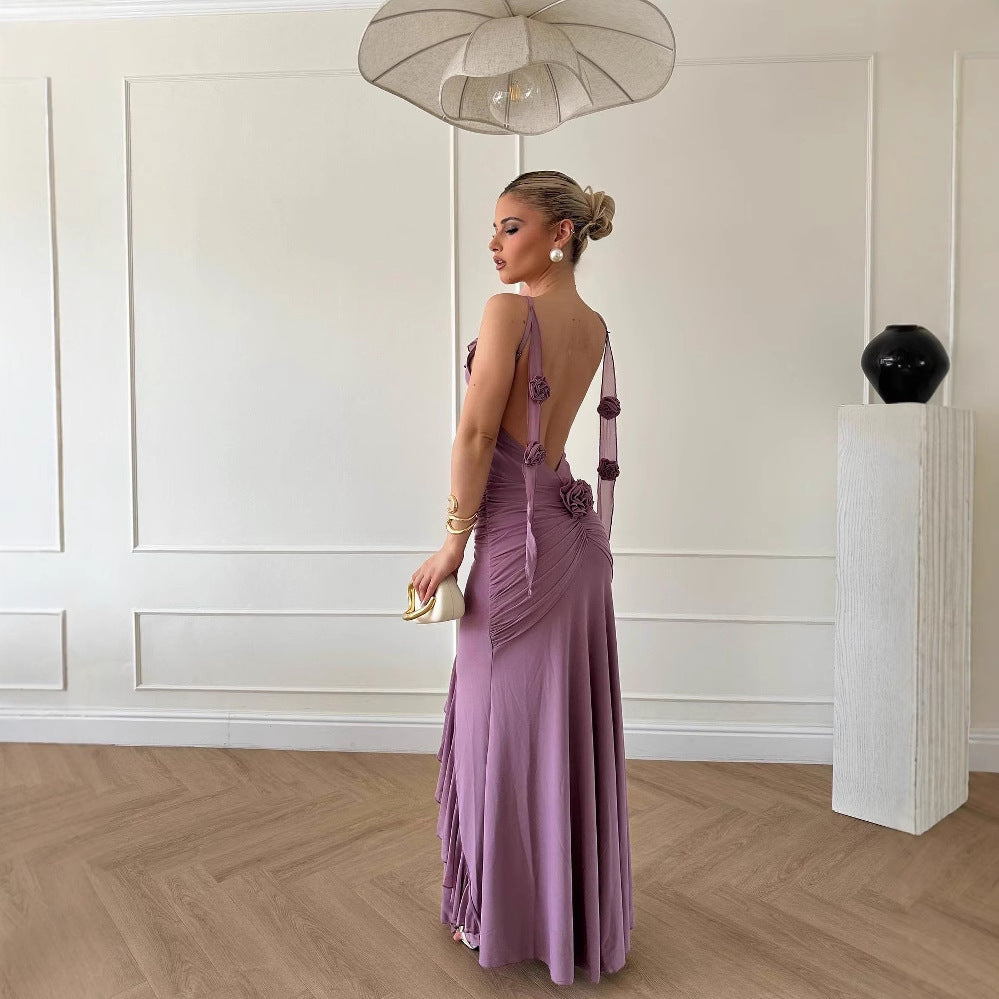 Dame elegant maxikjole med flæser og tætsiddende snit Stilla