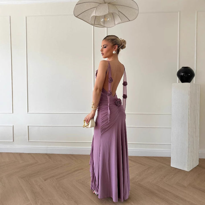 Dame elegant maxikjole med flæser og tætsiddende snit Stilla