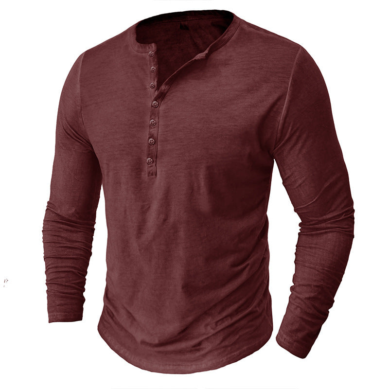 Herrer Langærmet Henley T-shirt med moderne krave og bæredygtigt stof Stilla