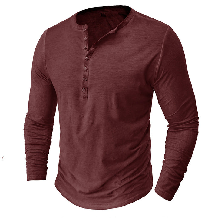 Herrer Langærmet Henley T-shirt med moderne krave og bæredygtigt stof Stilla
