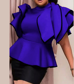 Dame Peplum-top med eksklusive flæser og asymmetrisk snit Skovae