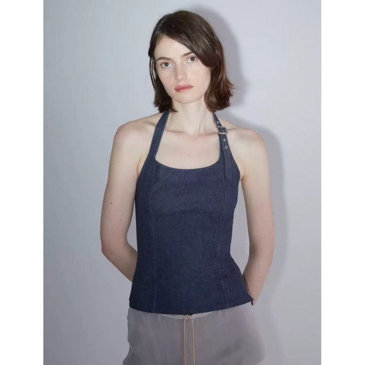 Dame Halterneck Denim Top Stilla
