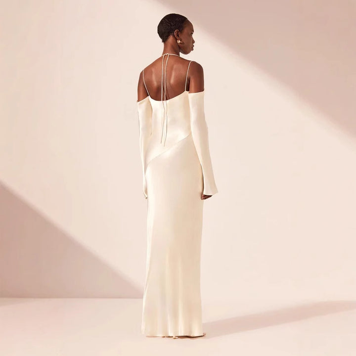 Dame Elegant Satin Langkjole med Off-Shoulder Ærmer Stilla