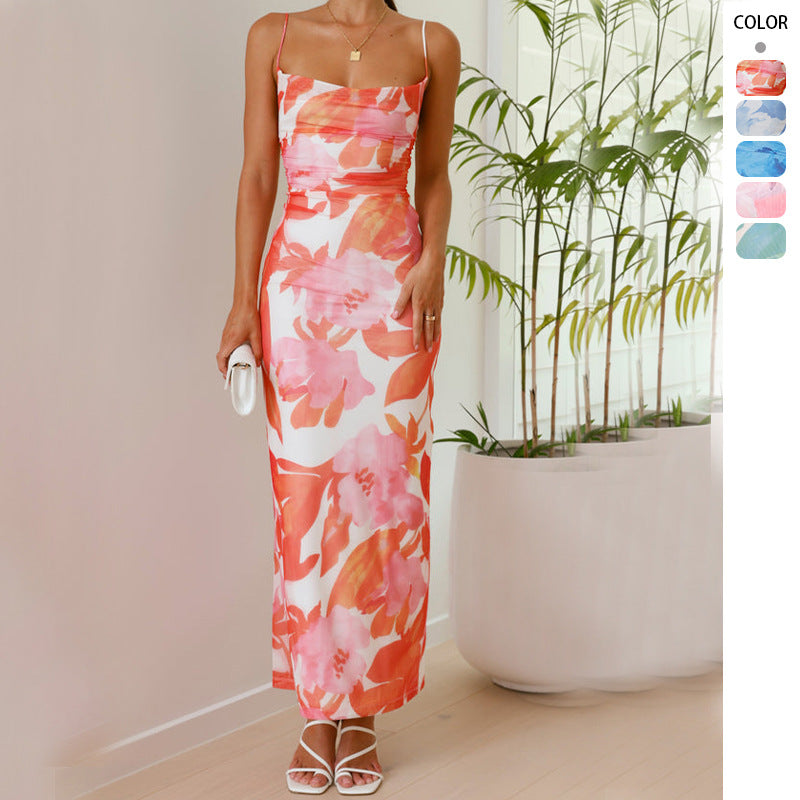 Kvindernes elegante maxi kjole med blomsterprint og slanke stropper Stilla