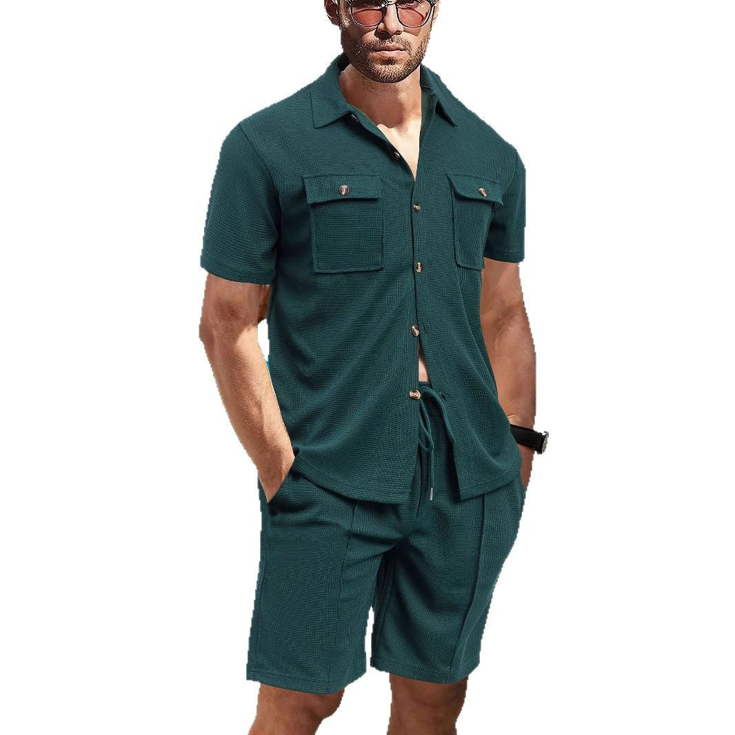 Herrer afslappet strandskjorte og shorts sæt med praktiske lommer Stilla