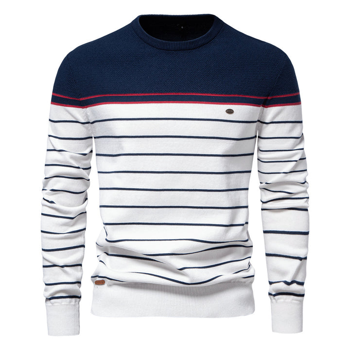 Herrer stribet rundhalset pullover med struktureret stof Stilla