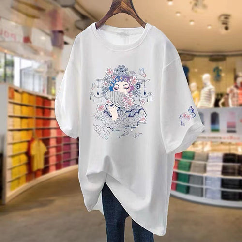 Dame T-shirt med kunstnerisk blomsterdesign og afslappet pasform Stilla