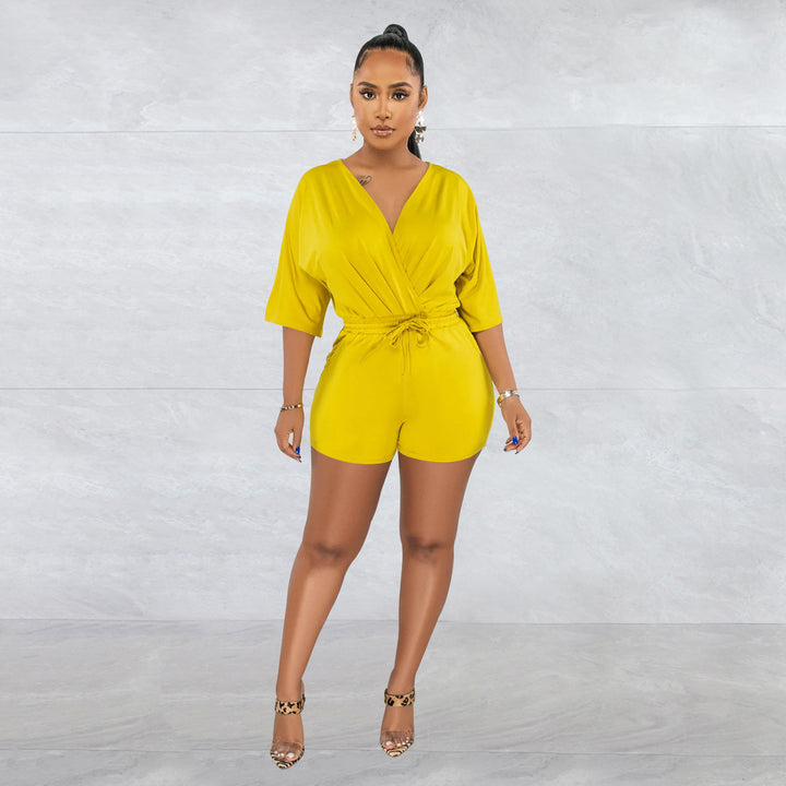 Dame Elegant Playsuit med indpaknings-look og afslappet ribkant Stilla