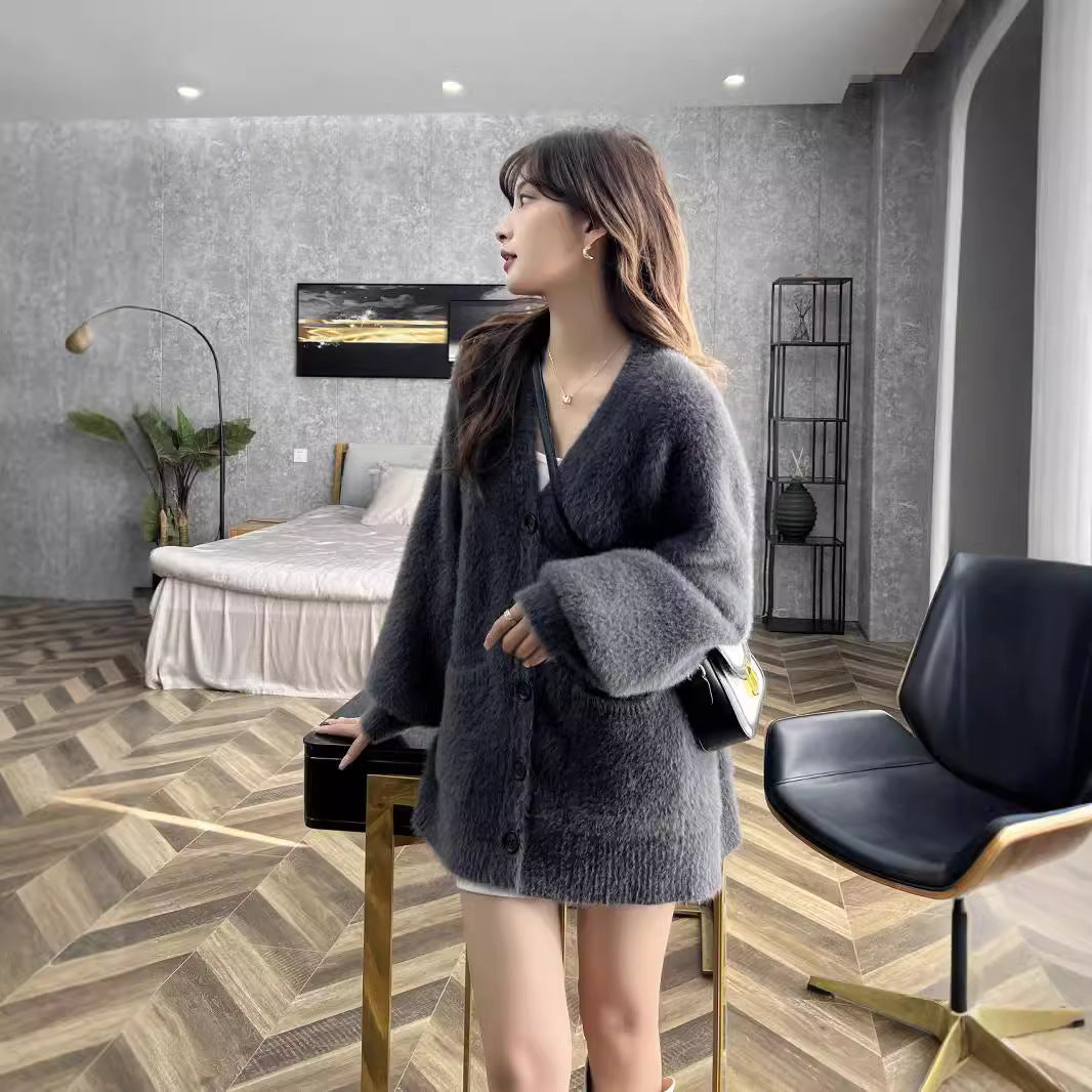 Femme Strukturstrik-Cardigan med oversized snit Stilla